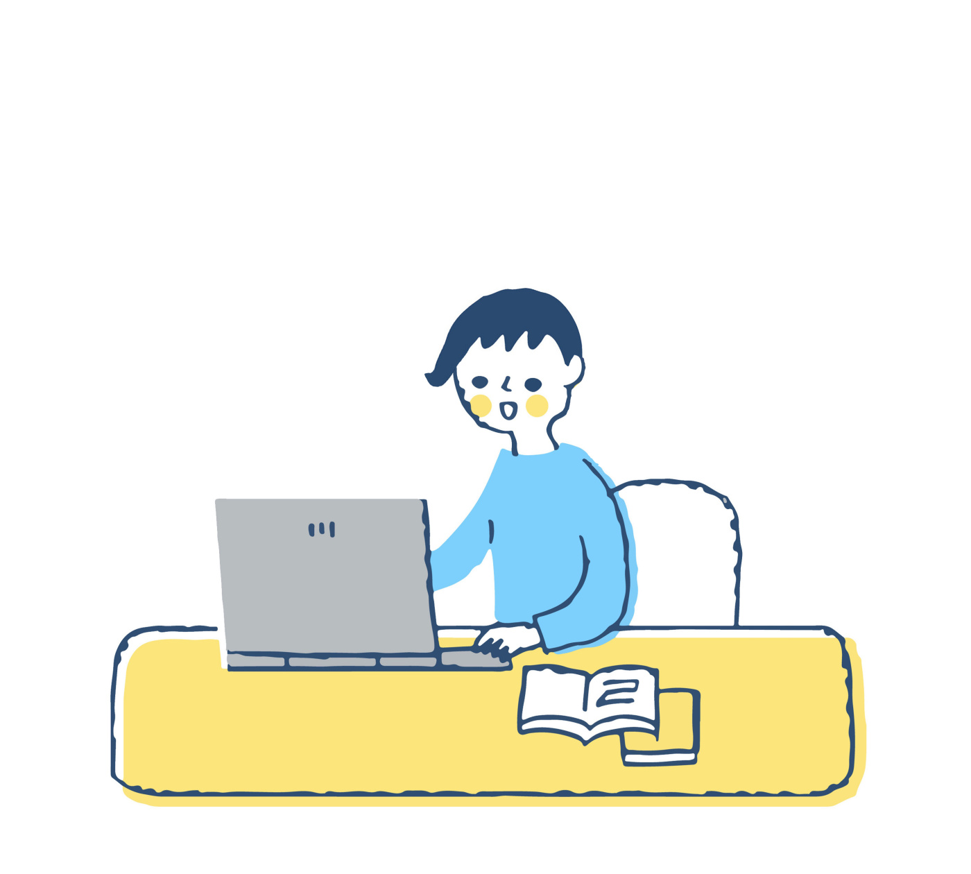 Illustratie van jongen aan laptop