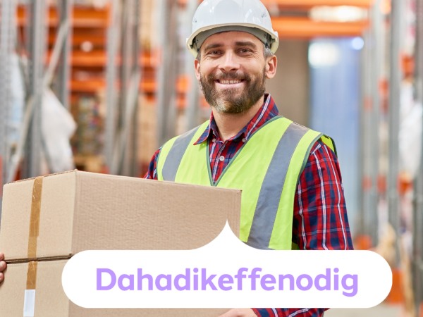 Man op het werk met 'dahadikeffenodig'-logo